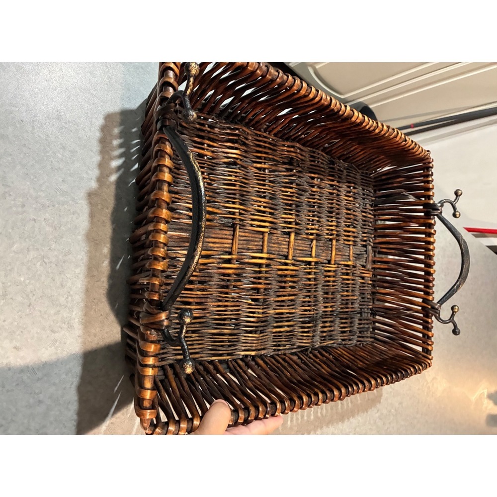 Wicker Serving Basket Tray Medium Dark Brown 18 in W